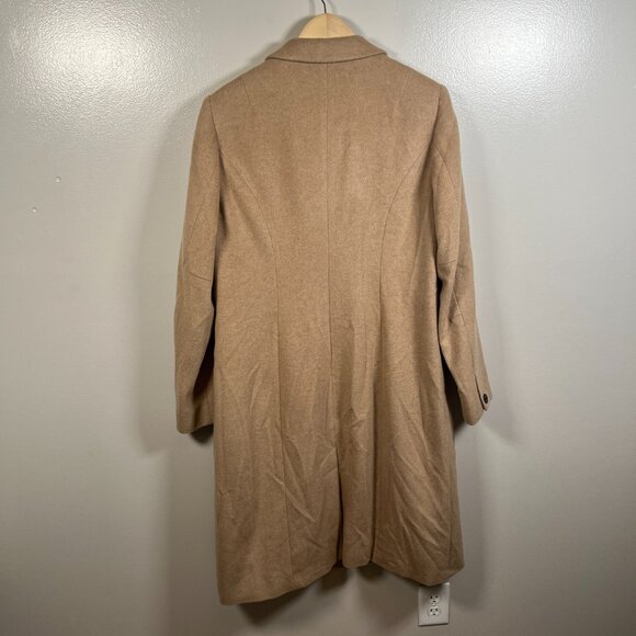 Katherine Kelly Cashmere Coat Size 10 Tan Neutral Trench Long Notch Collar - Picture 2 of 13
